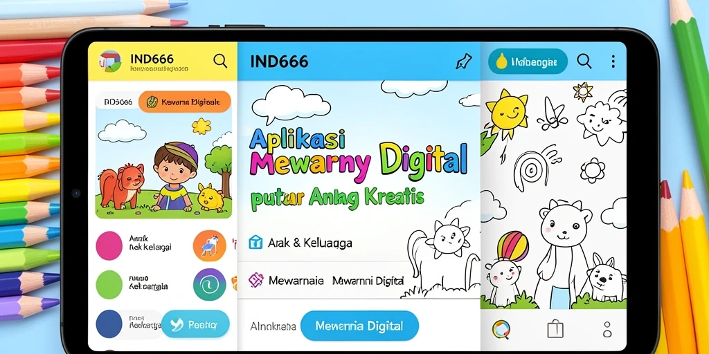 Tampilan antarmuka IND666 yang interaktif dan cerah untuk mewarnai.