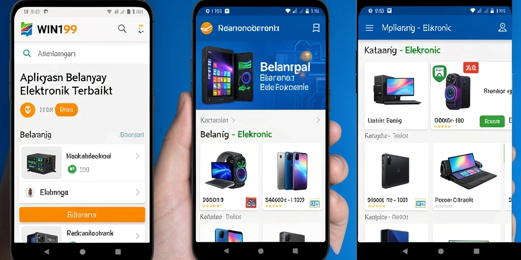 Antarmuka aplikasi WIN199 untuk belanja elektronik yang menarik.